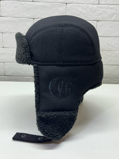 Ушанка LF вензель, искусственный мех/ткань шерсть, цвет черный 47-96V